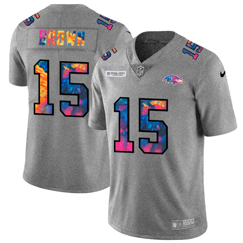 NFL Baltimore Ravens #15 Marquise Brown Men Nike MultiColor 2020  Crucial Catch  Jersey Grey->baltimore ravens->NFL Jersey